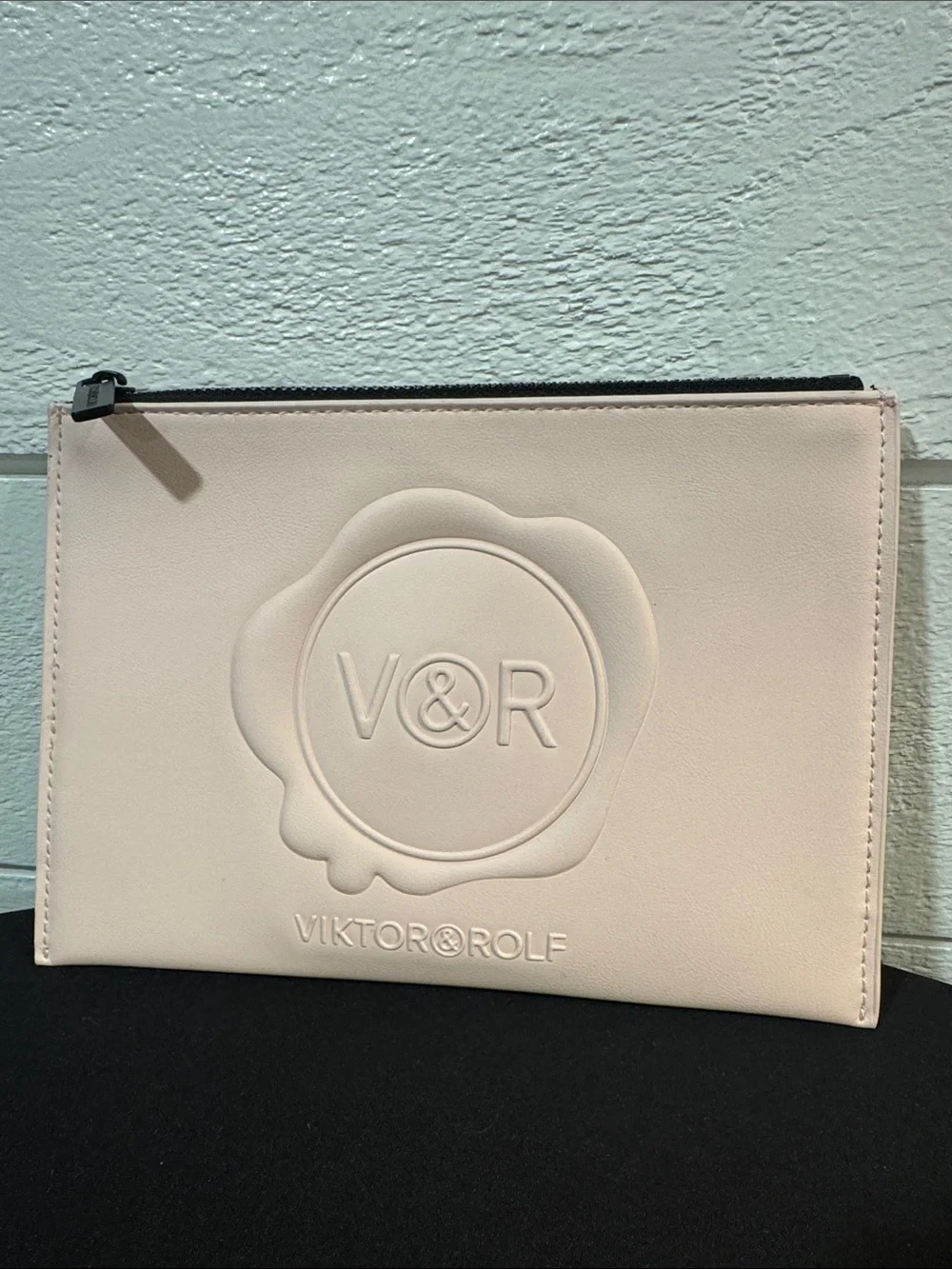 Viktor & Rolf Pale Pink Embossed Leather Zip Pouch